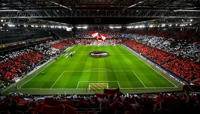 A packed stadium on a European night ahead of the 2026 UEFA Super Cup